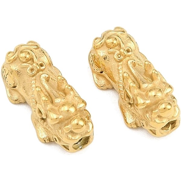 304 Stainless Steel Beads, Pi Xiu, Ion Plating(Ip), Golden, 15.5X7.5X6.5Mm, Hole: 1.8Mm-image