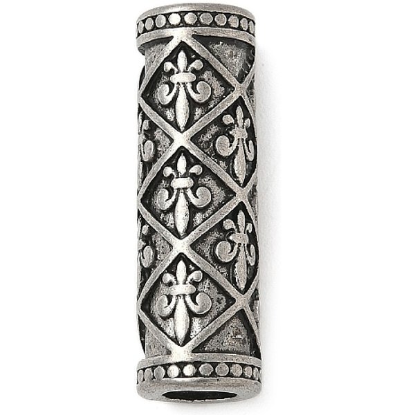304 Edelstahl-EuropäIsche Perlen, GroßLoch Perlen, Spalte Mit Fleur De Lis, Antik Silber Farbe, 32X10 Mm, Bohrung: 6 Mm-image