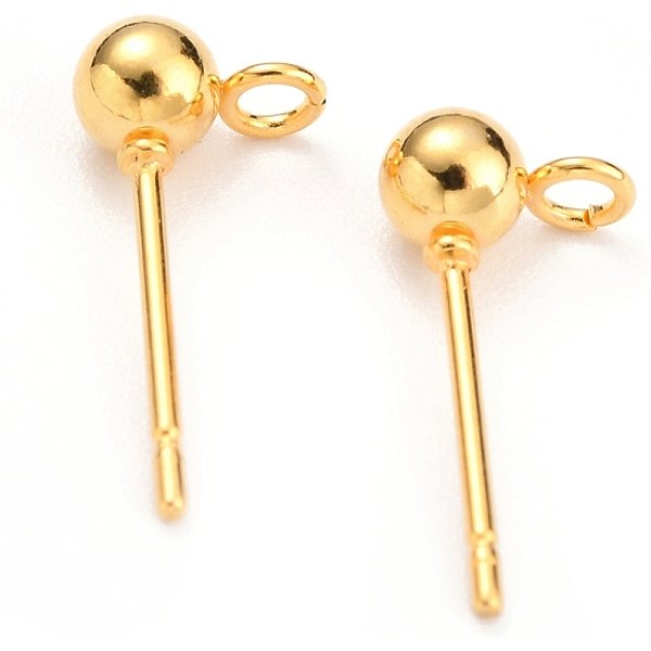 Ohrstecker-BeschläGe Aus 304Er Edelstahl Mit Kugeln, Mit Schleife, Golden, 15X7X4 Mm, Bohrung: 1.7 Mm, Stift: 0.7 Mm-image