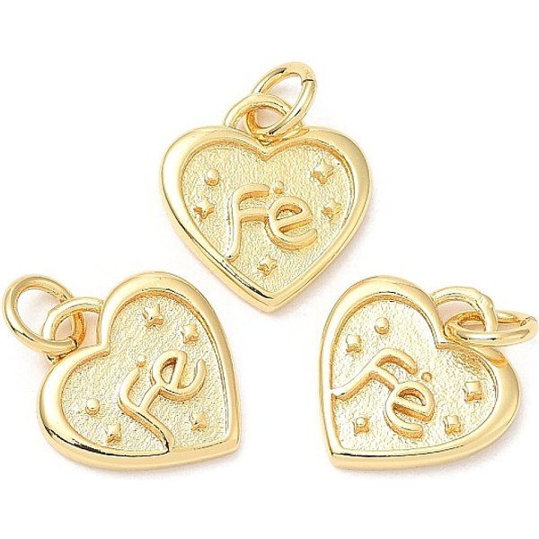 Acumular Charms De LatóN Chapado, Plateado De Larga DuracióN, Con Anillo De Salto, Sin Plomo Y El Cadmio, Encanto De CorazóN Con Palabra Fe, Real 18K Chapado En Oro, 12.5X11.5X1.5Mm, Agujero: 3 Mm-image