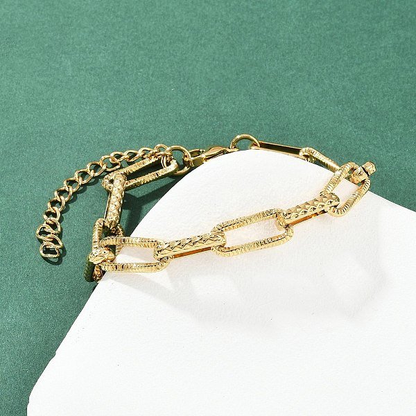 Bracelets à Maillons En Acier Inoxydable 304 Pour Femmes, Rectangle, Placage Sous Vide Pvd, VéRitable 22K Plaqué Or, 7-1/8 Pouce (18.1 Cm)-image