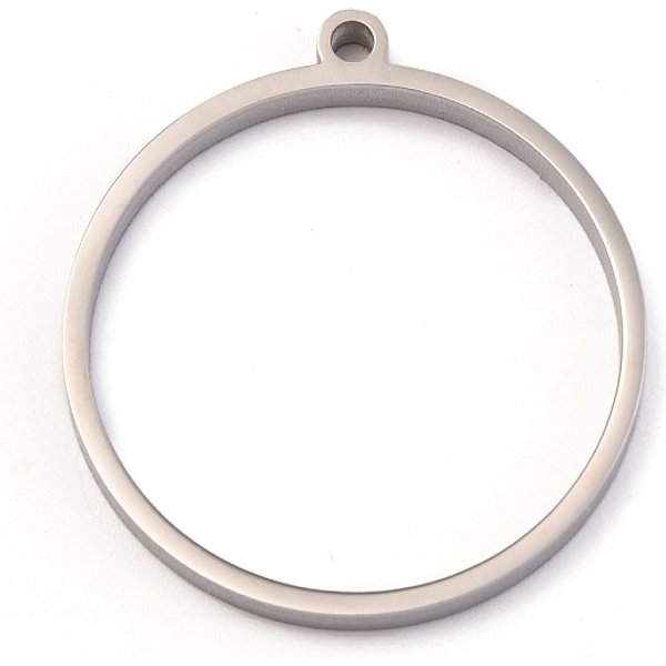 Anlaufgeschützter Anhänger aus Edelstahl 304 mit offener Lünette und Polierung, für diy uv harz, Epoxidharz, gepresste Blumenschmuck Anhänger, Ring, Edelstahl Farbe, 30.5x28x3 mm, Bohrung: 2 mm