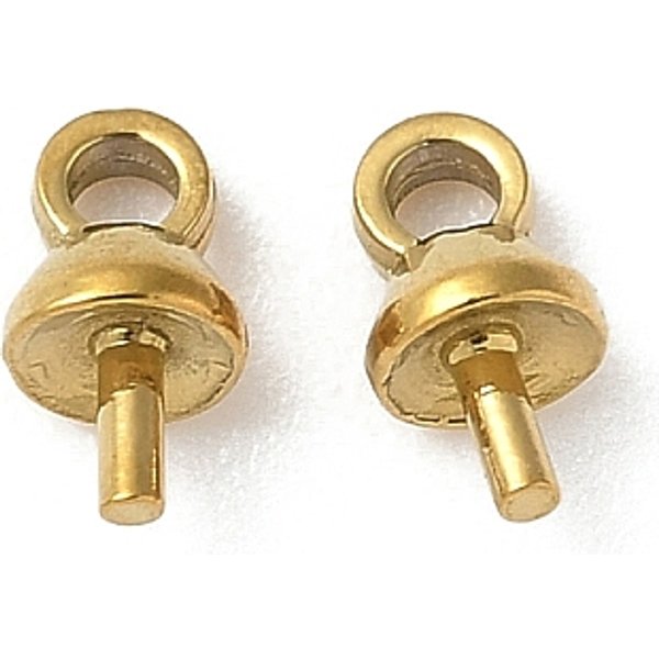 Pendentifs à éPingles En Acier Inoxydable 304 Pour Perles, Pour La Moitié De Perles PercéEs, Placage Ionique (Ip), VéRitable 18K Plaqué Or, 7X4Mm, Trou: 1.5Mm, Pin: 1 Mm-image