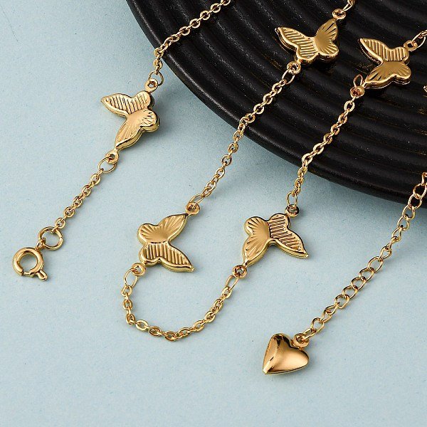 304 Stainless Steel Butterfly Link Chain Necklaces For Women, Golden, 16.10 Inch(40.9Cm)-image