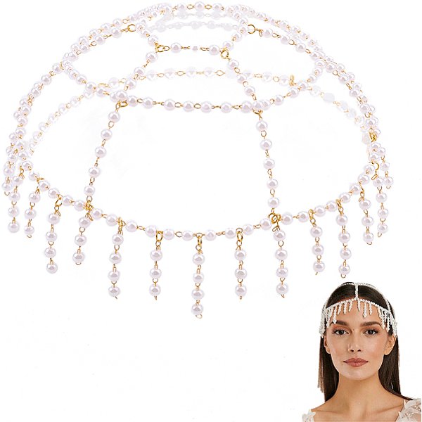 Bandeaux En Maille De Perles En Plastique, Accessoires De Cheveux Pour Femmes Et Filles, Or, 250X200X6Mm-image