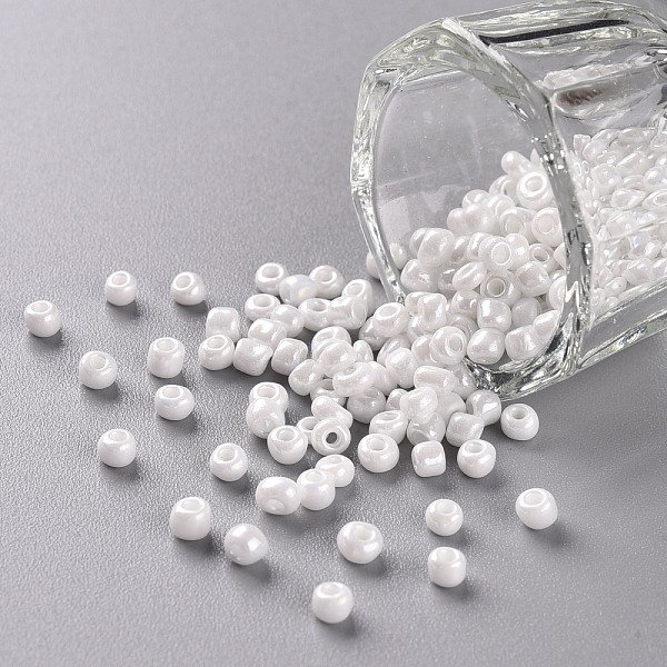 Glass Seed Beads, Opaque Colors Lustered, Round, White, 3Mm, Hole: 1Mm, About 10000Pcs/Pound-image