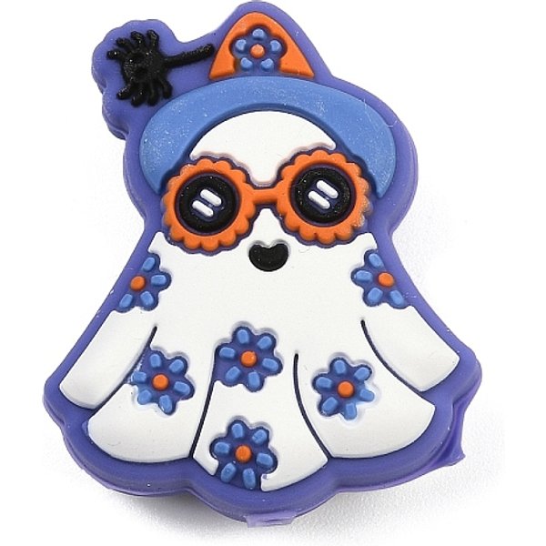 Halloween Silicone Beads, White, Ghost, 30x25x12.5mm, Hole: 2.6mm