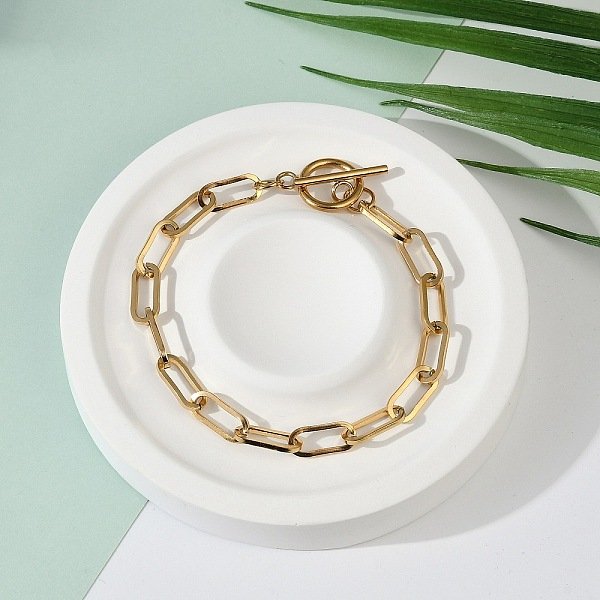 Ion Plating(Ip) 304 Stainless Steel Paperclip Chain Bracelets, With Toggle Clasps, Golden, 8 Inch(20.2Cm)-image