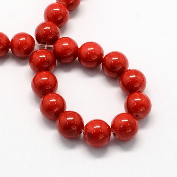 Natural Dyed Mashan Jade Gemstone Bead Strands, Round, Red, 6Mm, Hole: 1Mm, About 66Pcs/Strand, 15.7 Inch-image