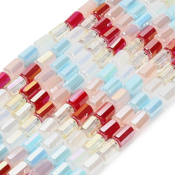 Electroplated Glass Beads Strands, Column, Faceted, Firebrick, 9X5Mm, Hole: 1.2Mm, About 40-42Pcs/Strand, 37-39Cm-image