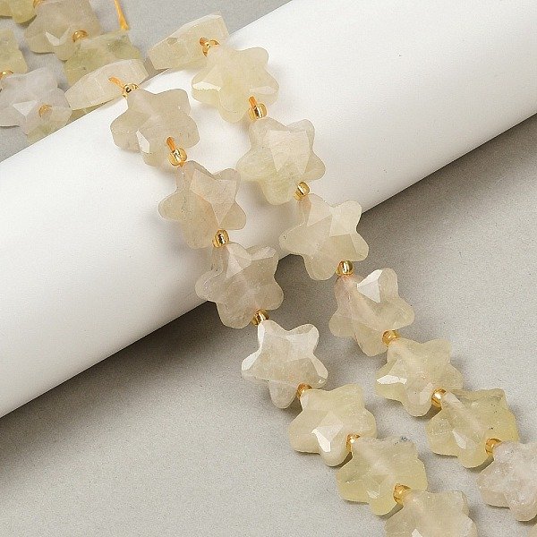 Natural Lemon Quartz Beads Strands, Faceted, Star, With Seed Beads, 14-15X14X6Mm, Hole: 1Mm, About 27Pcs/Strand, 15.94''(40.5Cm)-image