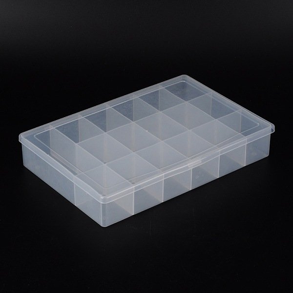 Clear Plastic Storage Container With Lid, 17 Compartments, 18cm wide, 27cm long, 4.6cm high