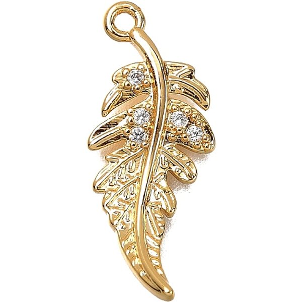 Ottone Micro Spianare Pendenti Zirconi, Pelle, Placcato Di Lunga Durata, Nichel Libero, Vero Placcato Oro 18K, Chiaro, 23X9X2Mm, Foro: 1.2 Mm-image