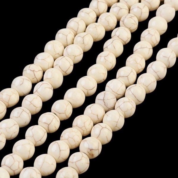 Synthetic Turquoise Beads Strands, Dyed, Round, White, 8Mm, Hole: 1Mm, About 50Pcs/Strand, 15.35 Inch-image