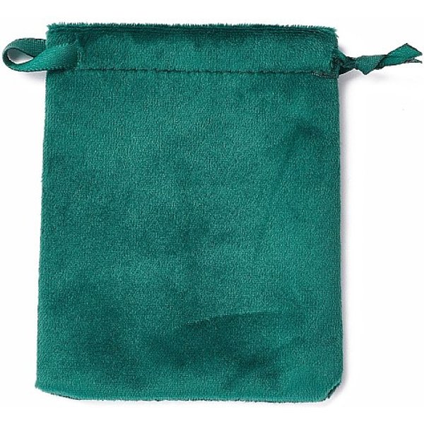Borse Con Coulisse Di Gioielli In Velluto, Con Nastro Di Raso, Rettangolo, Verde Acqua, 10X8X0.3Cm-image