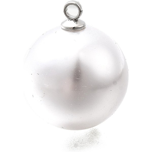 ABS Plastic Pearl Pendants, Round, with Platinum Alloy Loop, White, 21.5x17.5mm, Hole: 1.8mm