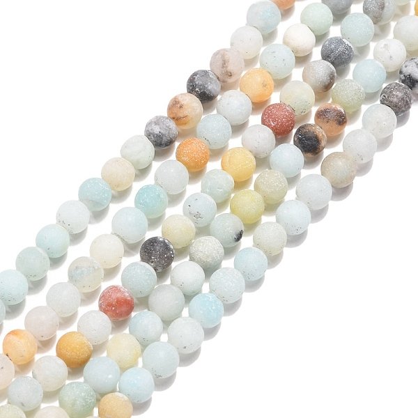 Natural Flower Amazonite Beads Strands, Frosted, Round, 4Mm, Hole: 0.8Mm, About 90Pcs/Strand, 14.96''(38Cm)-image
