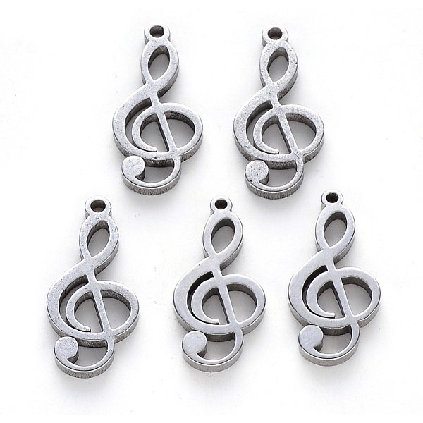 Tarnish Resistant 304 Stainless Steel Pendants, Laser Cut, Musical Note, Stainless Steel Color, 17X8X1Mm, Hole: 1Mm-image
