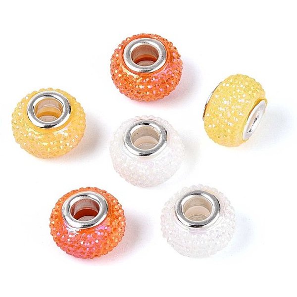 Perles EuropéEnnes En RéSine De Grand Trou, En Laiton De Platine Noyaux Doubles, Rondelle, Couleur Mixte, 14X9Mm, Trou: 5Mm-image