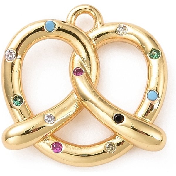 Eco-Friendly Brass Micro Pave Cubic Zirconia Pendants, Cadmium Free & Lead Free, Long-Lasting Plated, Golden, Brezen, Colorful, 13.5X13.5X3Mm, Hole: 1.5Mm-image