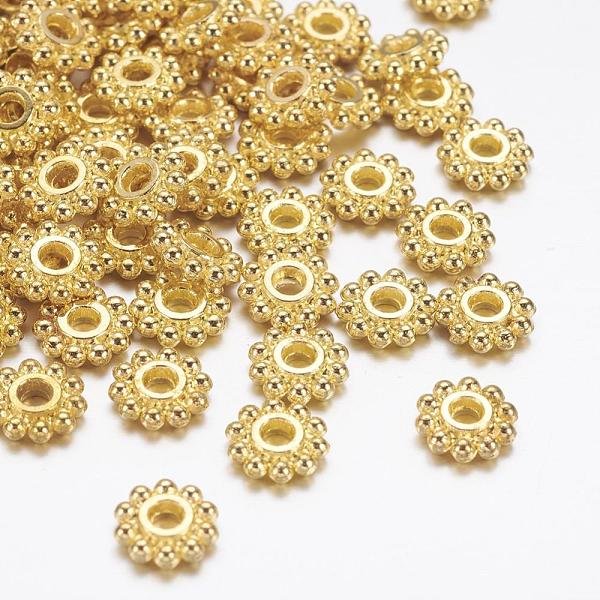 Engranajes De AleacióN De Estilo Tibetano Cuentas Espaciadoras, Sin Plomo, Cadmio, NíQuel, Flor, Dorado, 6.5Mm, Agujero: 2 Mm-image