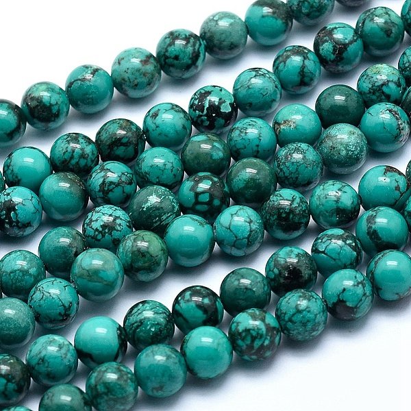 Natural Turquoise Beads Strands, Dyed, Round, 6-6.5Mm, Hole: 1Mm, About 64Pcs/Strand, 15.7 Inch(40Cm)-image