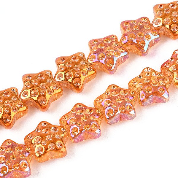 Chapelets de perles en verre transparent électrolytique, étoiles du nord, orange foncé, 17-17.5x18-18.5x9-9.5mm, Trou: 1mm, Environ 40 pcs/chapelet, 25.20 pouce (64 cm)