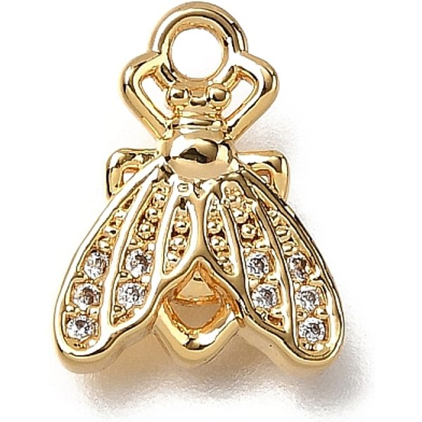 Breloques En Laiton Avec Zircone Cubique De Micro Pave, Voler, Plaqué Longue DuréE, Sans Nickel, VéRitable 18K Plaqué Or, Clair, 12X9.5X2.5Mm, Trou: 1.5Mm-image