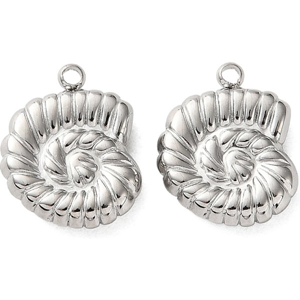 304 Stainless Steel Pendants, Conch Charm, Stainless Steel Color, 15.5X12X3Mm, Hole: 1.5Mm-image