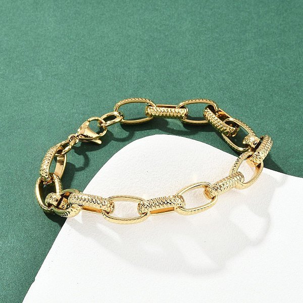 304 Stainless Steel Cable Chain Bracelets For Women, Pvd Vacuum Plating, Real 22K Gold Plated, 8-1/2 Inch(21.5Cm)-image