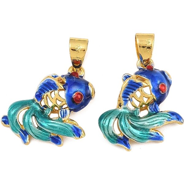 Electroplate Brass Enamel Pendants, Lead Free & Cadmium, Fish, Golden, 19X17X5Mm, Hole: 4X5.5Mm-image