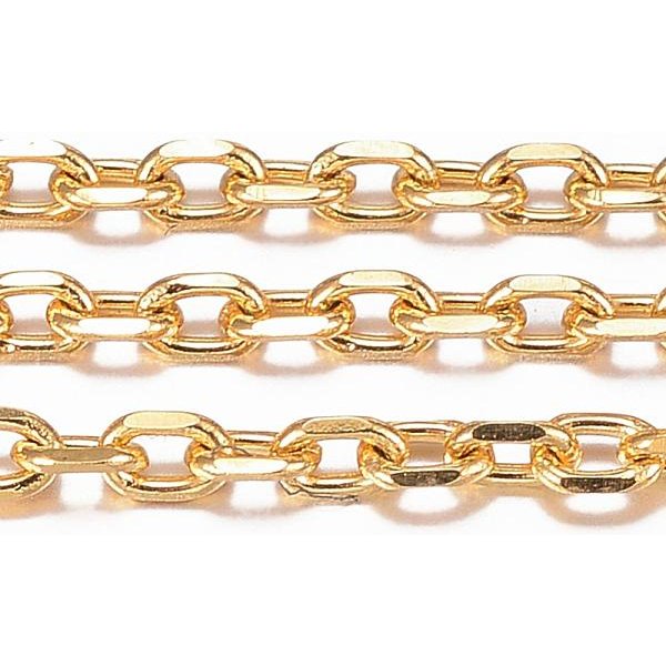 ChaîNes Porte-CâBles En Acier Inoxydable 304 Avec Placage Ionique (Ip), ChaîNes De Coupe De Diamant, Soudé, Facette, Avec Bobine, Ovale, VéRitable 18K Plaqué Or, 2.5X1.7-1.8X0.5Mm, Environ 32.8 Pied (10 M)/Rouleau-image