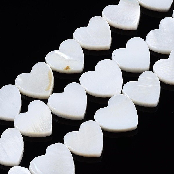 Hebras Naturales De Cuentas De Concha De Agua Dulce, CorazóN, Blanco Cremoso, 12-13X12-14X3Mm, Agujero: 0.8 Mm, Aproximamente 30 Pcs / Cadena, 14.96 Pulgada - 15.35 Pulgadas (38 Cm)-image