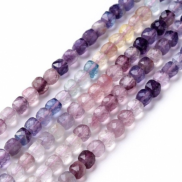 Perline Fluorite Naturale Fili, Sfaccettato, Cubo, 4X4X4Mm, Foro: 0.7 Mm, Circa 96Pcs/Filo, 15.43 Pollice (39.2 Cm)-image