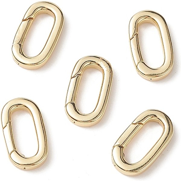 Corchetes de llavero de latón, Plateado de larga duración, oval, real 18k chapado en oro, 14x7.5x2mm
