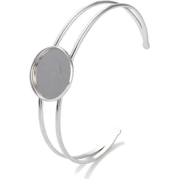 Fabrication de bracelets en acier inoxydable 304 anti-ternissement, plat rond, couleur inoxydable, Plateau: 20 mm, diamètre intérieur: 2-5/8 pouce (6.8 cm)