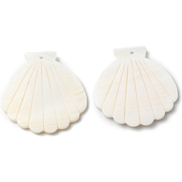 Natural Freshwater Shell Big Pendants, Shell Charm, Seashell Color, 54.5X52X3.5Mm, Hole: 2Mm-image