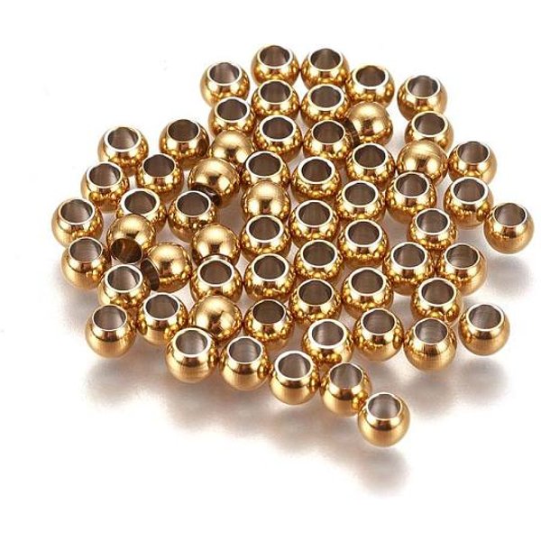 Ion Plating(Ip) 304 Stainless Steel Spacer Beads, Round, Golden, 4X3Mm, Hole: 2Mm-image