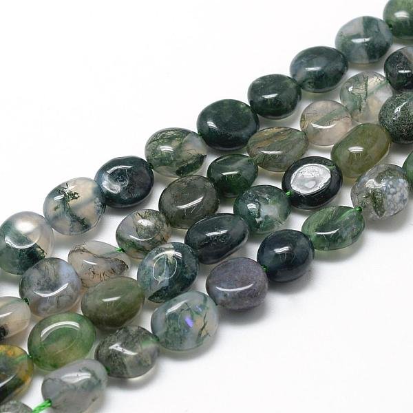 Natural Moss Agate Beads Strands, Nuggets, 8-15X7-12X4-12Mm, Hole: 1Mm, About 30-45Pcs/Strand, 15.7 Inch-image