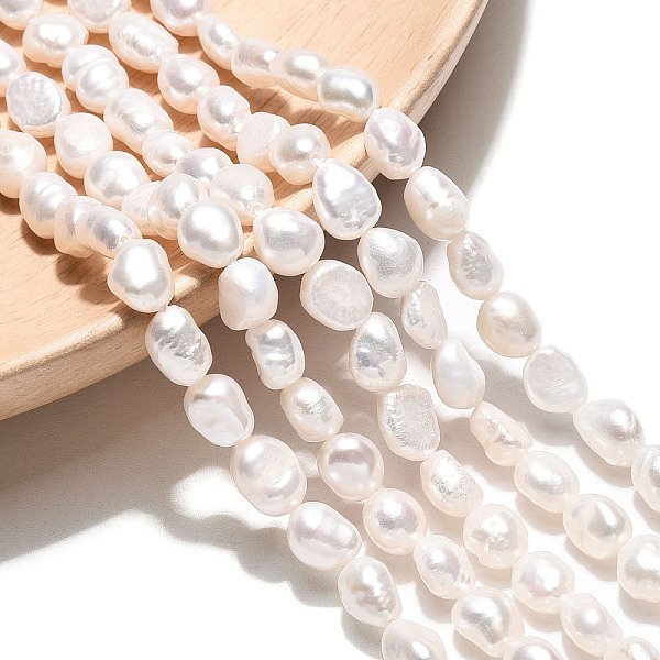 Natural Cultured Freshwater Pearl Beads Strands, Two Sides Polished, Creamy White, 5.5-9X5-6.5X3-6Mm, Hole: 0.6Mm, About 24-25Pcs/Strand, 6.69-7.09 Inch(17-18Cm)-image