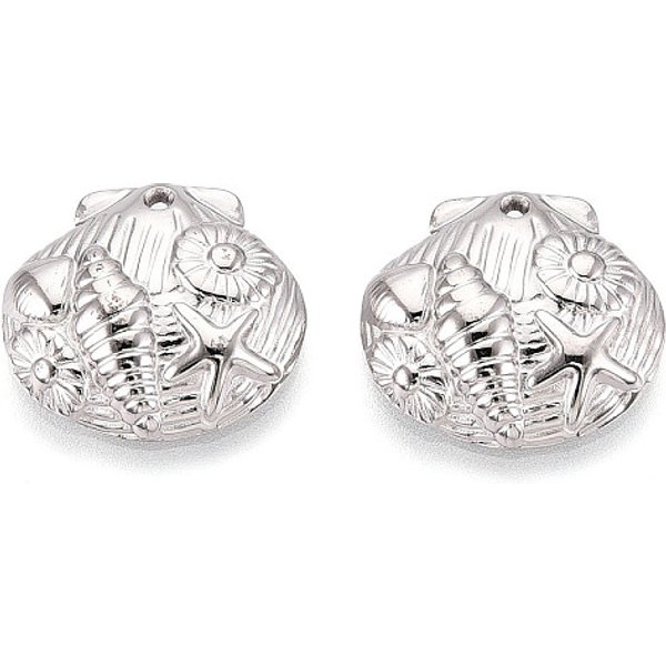 304 Stainless Steel Shell Shape With Starfish & Conch Pendants, Stainless Steel Color, 19X20X5Mm, Hole: 1.2Mm-image