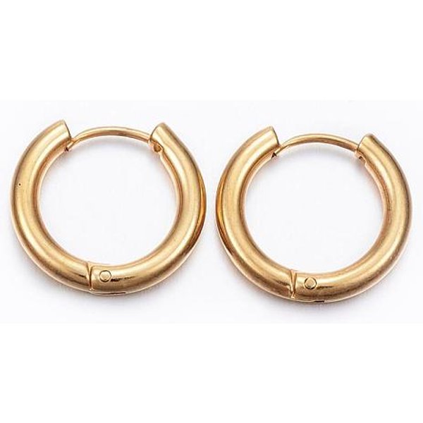 Boucles D'oreilles CréOles En Acier Inoxydable 304 Avec Placage Ionique (Ip), Boucles D'oreilles HypoallergéNiques, Avec Broche En Acier Inoxydable Chirurgical 316, Or, 9 Jauge, 17X18X3Mm, Pin: 1 Mm, DiamèTre IntéRieur: 12 Mm-image