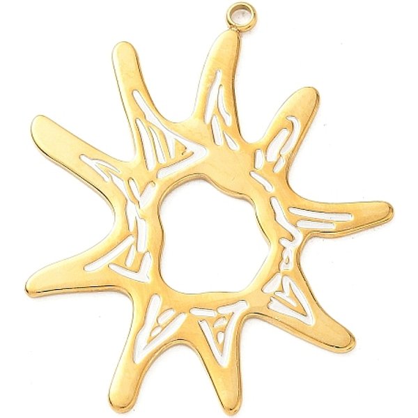304 Stainless Steel Big Pendants, with Enamel, Golden, Sun, 54x44.5x1.2mm, Hole: 2.2mm