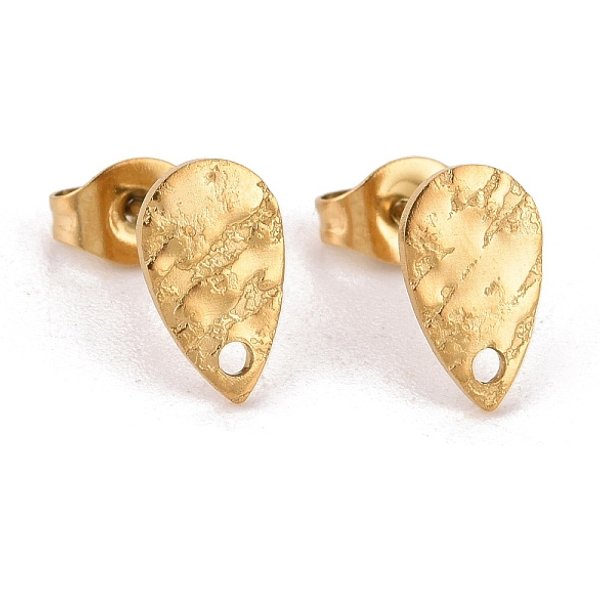 Accesorios Para Pendientes De Acero Inoxidable 304 Con Revestimiento IóNico (Ip), Con Agujero, LáGrima Con Textura, Dorado, 10X6Mm, Agujero: 1 Mm, Pin: 0.8 Mm-image