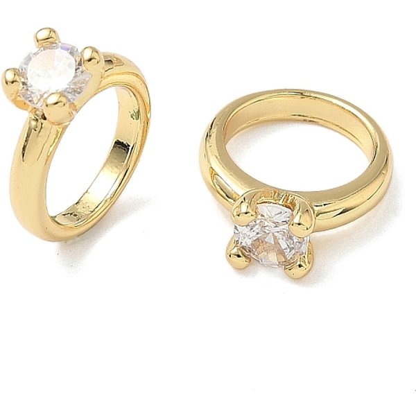 Brass Pave Cubic Zirconia Charms, Ring, Lead Free & Cadmium Free, Long-Lasting Plated, Real 18K Gold Plated, 13x10.5x4mm, Hole: 8mm