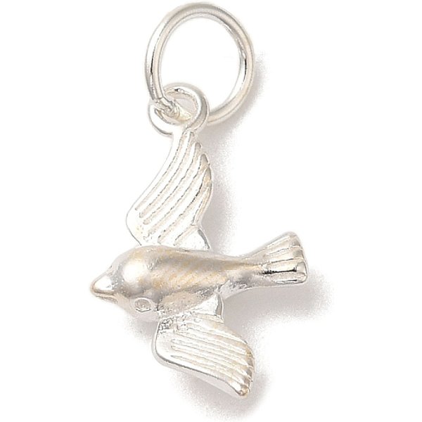 925 Sterling Silver Bird Charms With Jump Rings, Silver, 15X9X3.5Mm, Hole: 4Mm-image