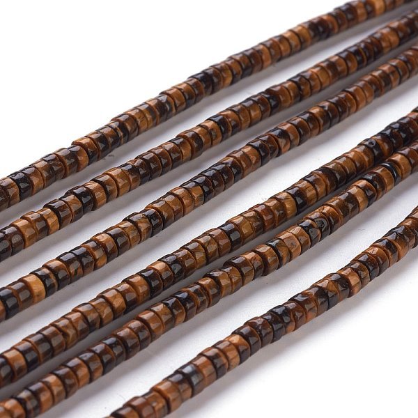 Natural Yellow Tiger Eye Beads Strands, Heishi Beads, Flat Round/Disc, 4-4.5x2.5mm, Hole: 0.7mm, about 167pcs/strand, 15 inch