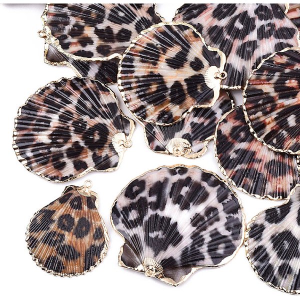 Ciondoli A Conchiglia E Placca, Con Accessori Di Ferro, Oro Chiaro, Nero, 41-55X33-53X3-7Mm, Foro: 2 Mm-image