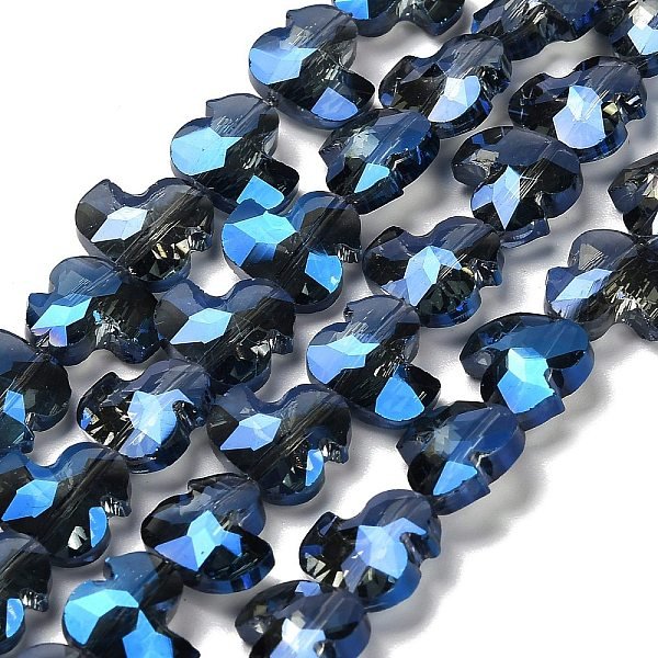 Chapelets de perles en verre électroplaqué, canard, facette, bleu marine, 9x10x5mm, Trou: 0.9mm, Environ 50 pcs/chapelet, 17.72'' (45 cm)