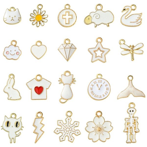 20Pcs 20 Styles De Pendentifs En éMail En Alliage, Formes Mixtes, Blanc, 11.5-26X7-17.5X1-3Mm, Trou: 1.4-2Mm, 1Pc / Style-image